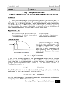 Lab 3 - Projectile Motion - Department of Physics & Astronomy at the