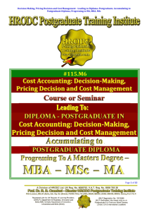 Decision-Making, Pricing Decision and Cost
