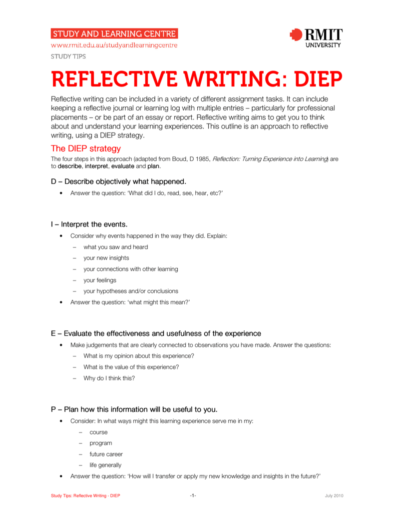 format of writing reflective journal