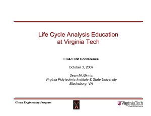 Life Cycle Analysis Education at Virginia Tech