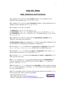 Class XII, Maths Unit: Relations and Functions