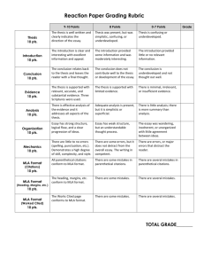 Reaction Paper Grading Rubric