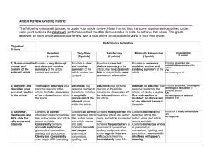 Article Review Grading Rubric The following criteria will be used to