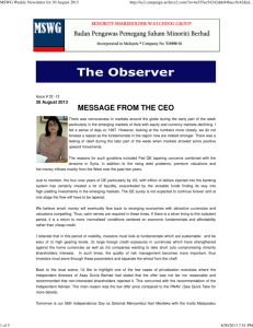 MSWG Weekly Newsletter for 30 August 2013