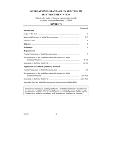 INTERNATIONAL STANDARD ON AUDITING 230 AUDIT