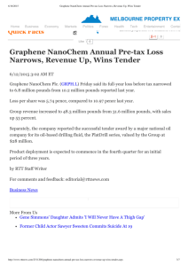 Graphene NanoChem Annual Pre-tax Loss Narrows, Revenue Up