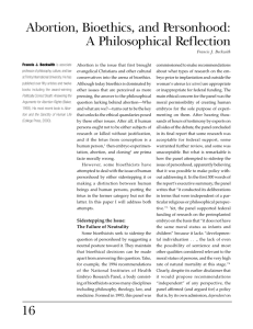 16 Abortion, Bioethics, and Personhood: A Philosophical Reflection