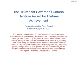 Presentation of Lieutenant Governor's Ontario Heritage Award for