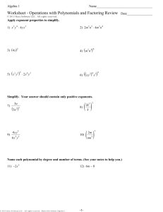 Worksheet - Operations with Polynomials and