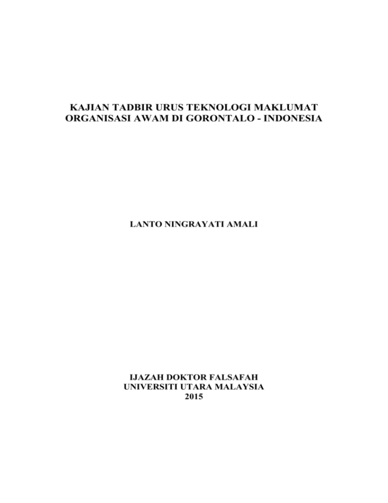 Kajian Tadbir Urus Teknologi Maklumat Organisasi Awam Di Gorontalo