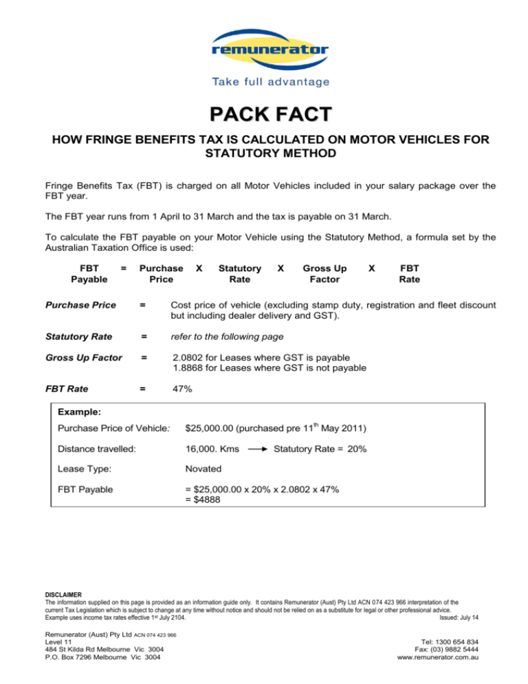 How Fringe Benefits Tax is calculated on motor