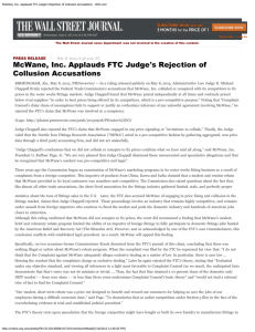 McWane, Inc. Applauds FTC Judge's Rejection of Collusion