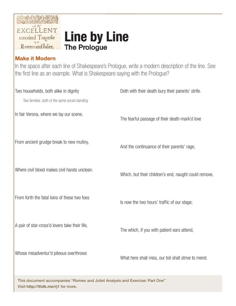 Romeo And Juliet Prologue Answer Key