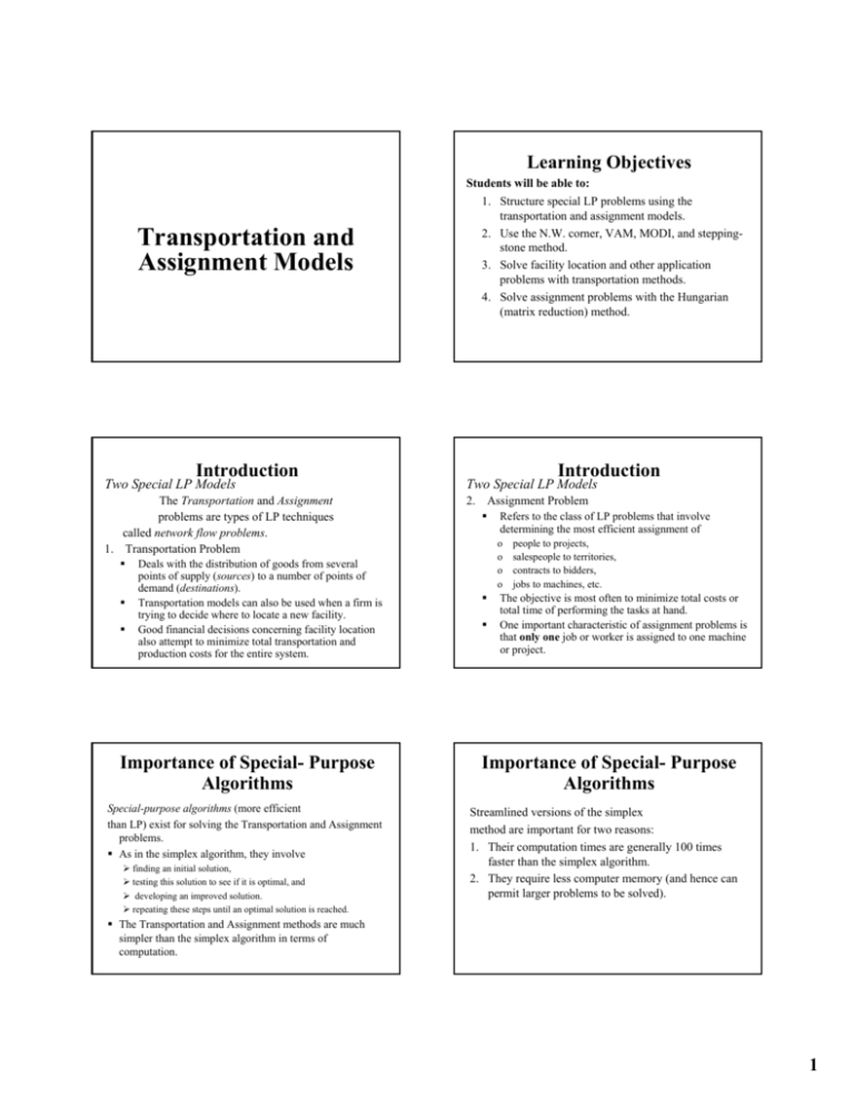 difference between assignment and transportation model