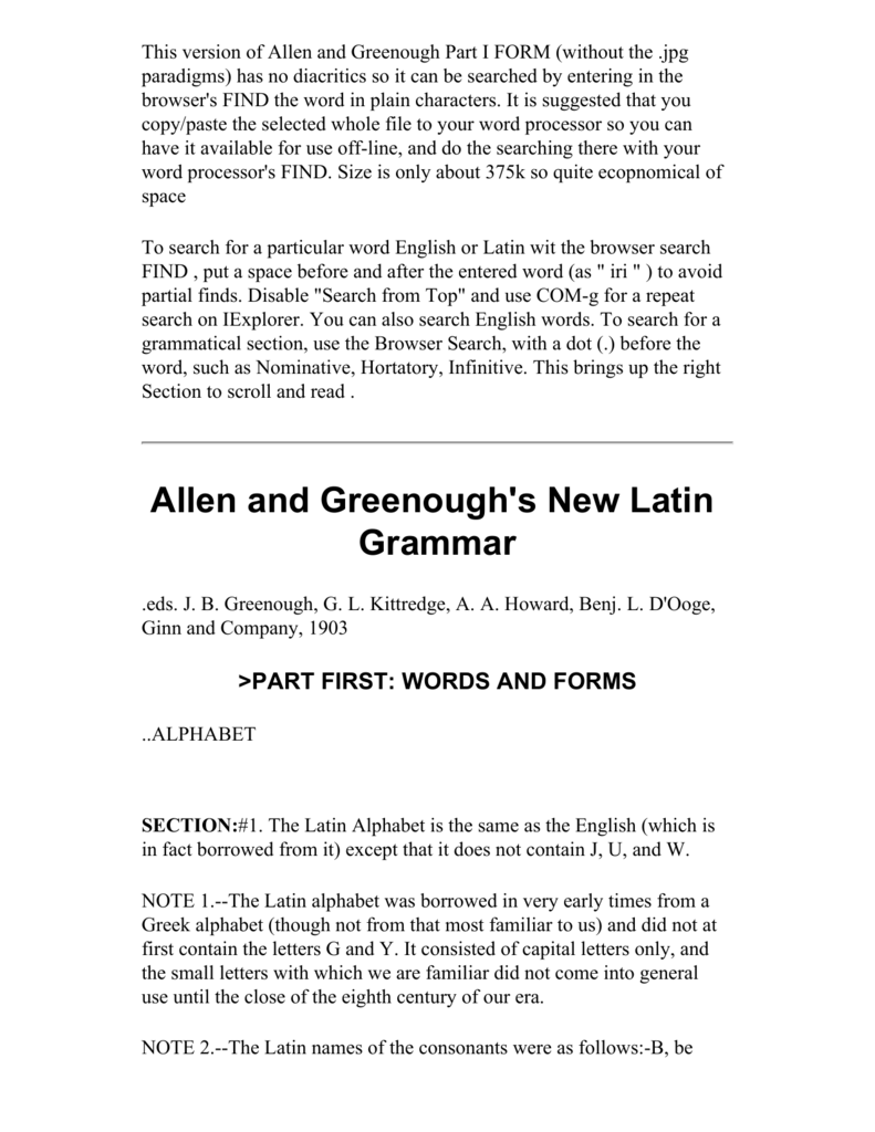 Allen And Greenough S New Latin Grammar Part Second
