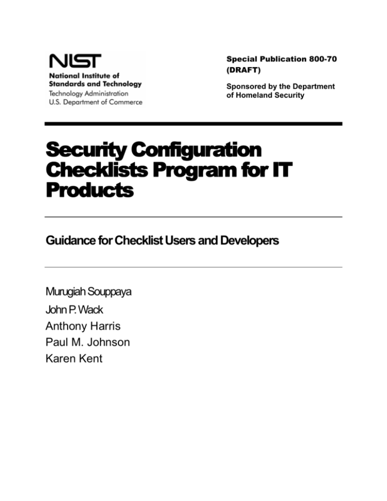 Nist Sp 800-870, The Nist Security Checklist Program