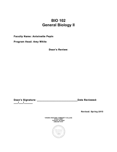 BIO 102 General Biology II - Virginia Western Community College