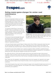 “Ruling means game-changer for winter road maintenance” dated