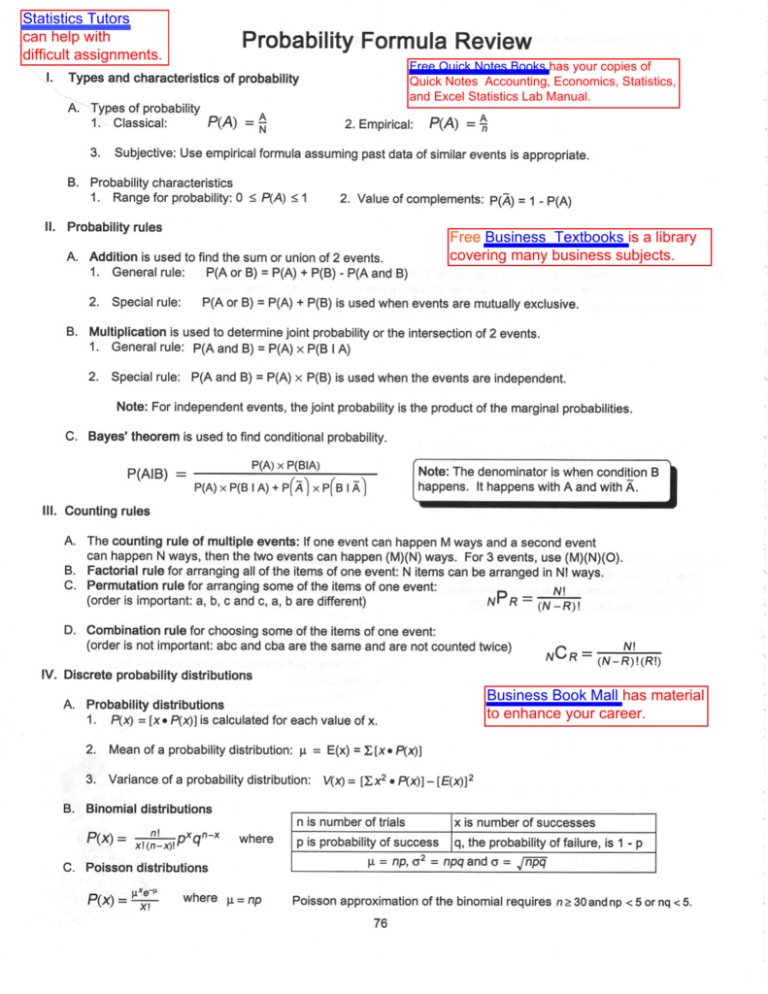 Probability Formula Review