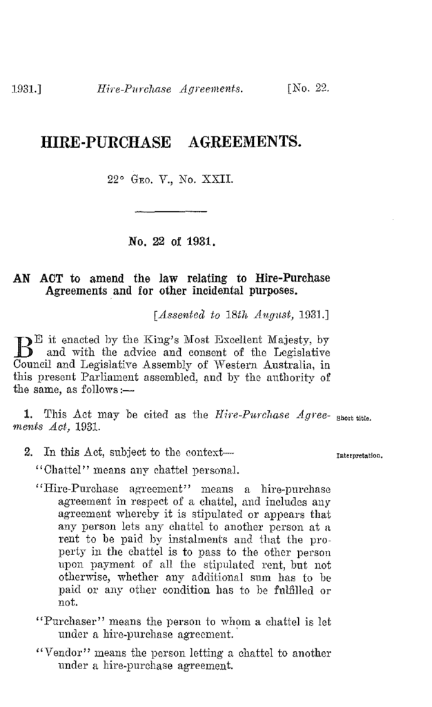 Hire purchase Agreements 