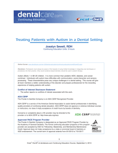 CE 402 - Treating Patients with Autism in a Dental