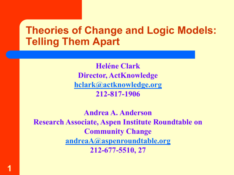 Theories Of Change And Logic Models: Telling Them Apart