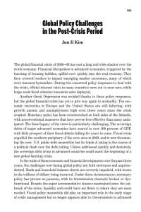 Global Policy Challenges in the Post-Crisis Period