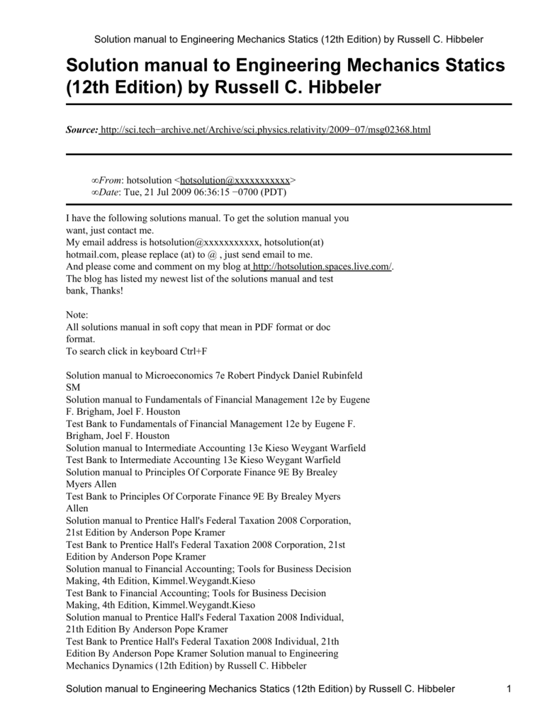 R.c hibbeler statics solution 9th edition answers