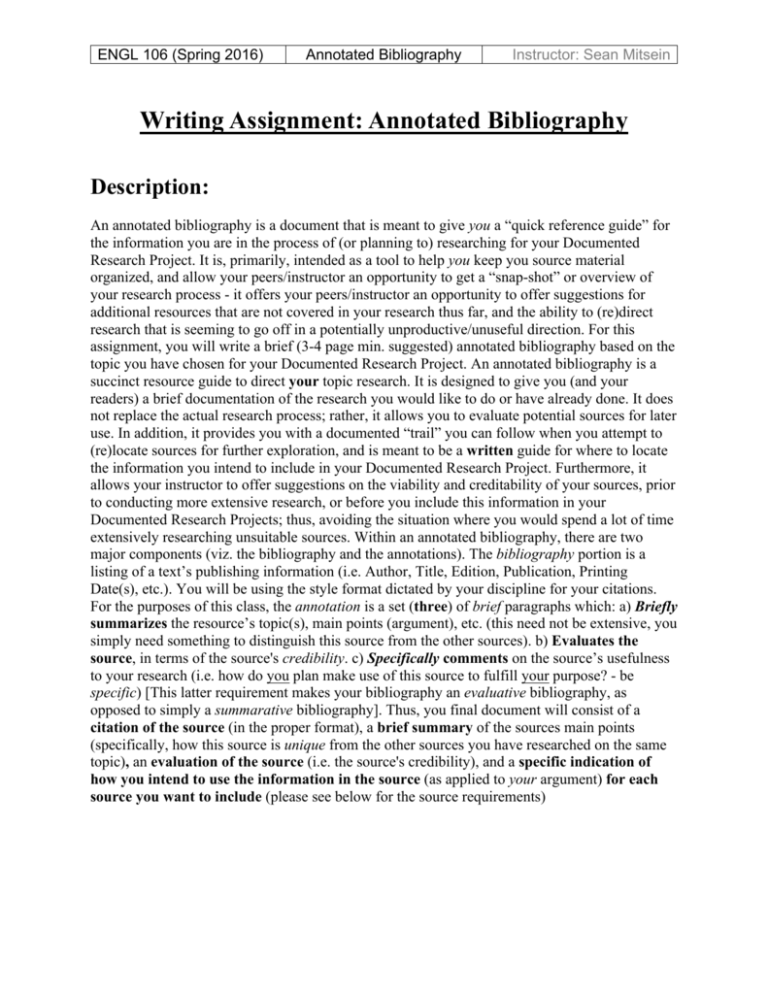 annotated bibliography assignment course hero