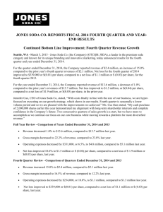 JONES SODA CO. REPORTS FISCAL 2014 FOURTH