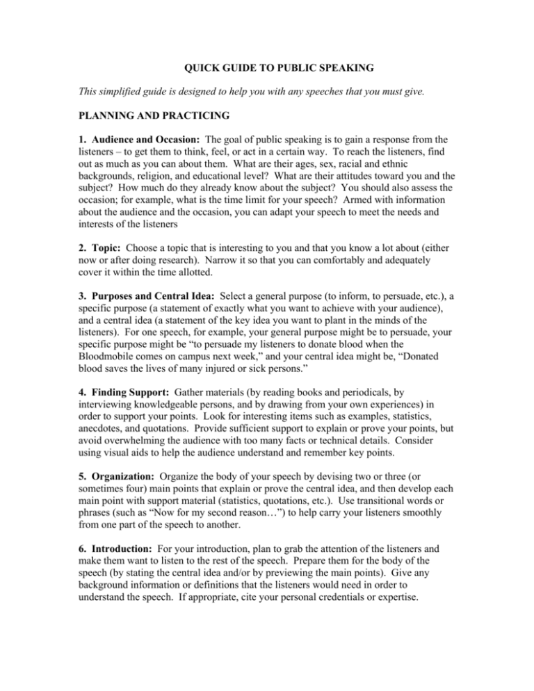 QUICK GUIDE TO PUBLIC SPEAKING This Simplified Guide Is QUICK GUIDE TO PUBLIC SPEAKING This Simplified Guide Is