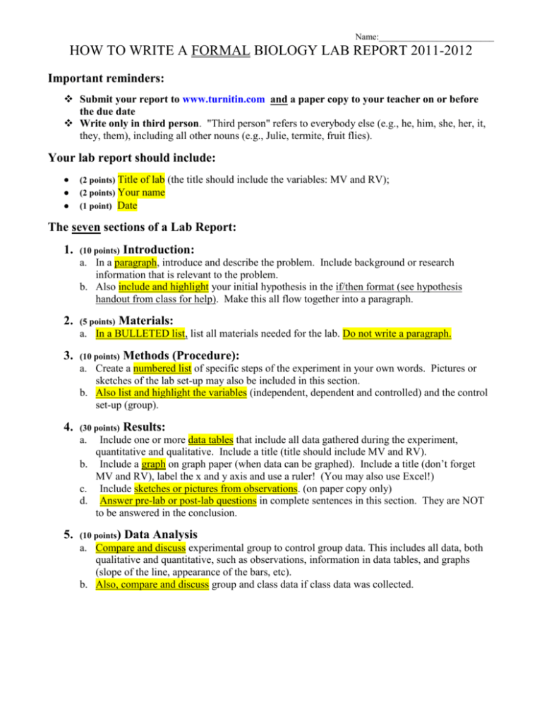 HOW TO WRITE A BIOLOGY LAB REPORT