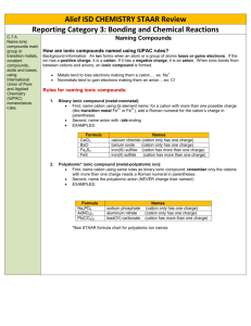 Reporting Category 3: Bonding and Chemical Reactions