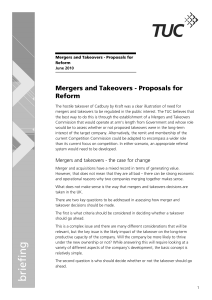 Mergers and Takeovers - Proposals for Reform