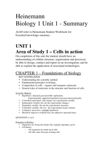 Heinemann Biology 1 Unit 1 Summary
