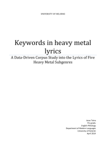 Keywords in heavy metal lyrics : A Data-Driven Corpus
