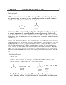 Experimen tt: Aldehyde and Ketone Reactions