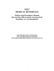 NSCC Medical Reference, Policies and Procedures Manual