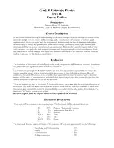 Grade 11 University Physics SPH 3U Course Outline