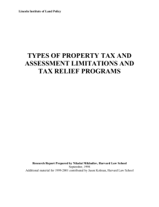 Types of Property Tax and Assessment Limitations and Tax Relief