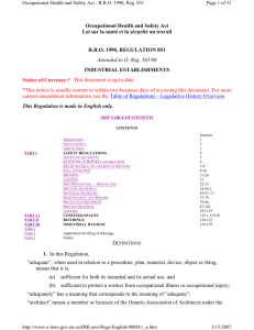 Occupational Health and Safety Act Loi sur la santé et la