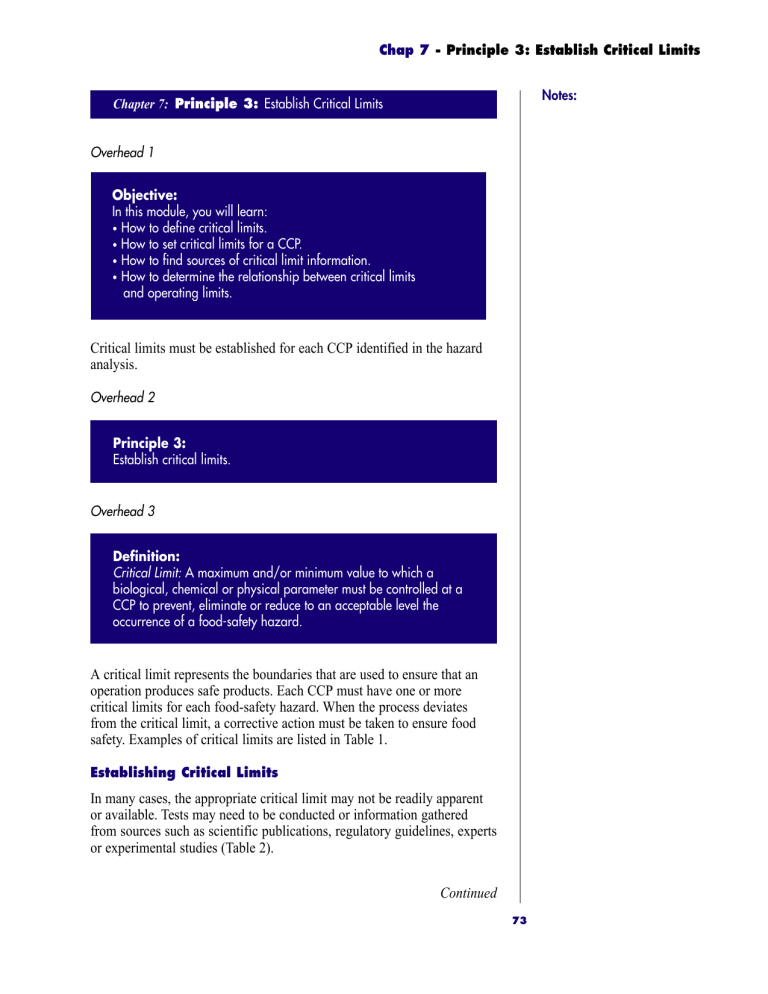 Principle 3 Establish Critical Limits