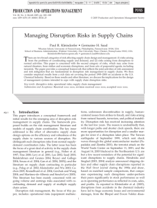 Managing Disruption Risks in Supply Chains PRODUCTION AND