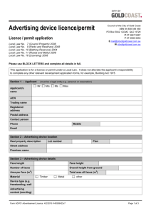 Application for Advertising Device licence