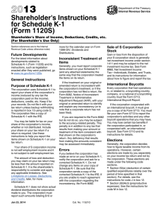 2013 K-1 Instructions for S-Corporation Shareholder (form 1120-S)