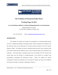 The Evolution of Entrepreneurship Theory Working Paper 01.2011