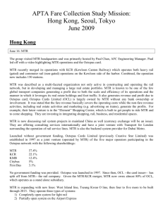 APTA Fare Collection Study Mission: Hong Kong, Seoul, Tokyo