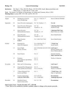 Biology 316 General Entomology Fall 2014 Instructor: Dr. Dana L