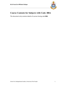 Course Contents for Subjects with Code: BBA