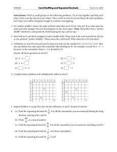 NWMC Card Shu  ing and Repeated Decimals Oct –    , Instructions